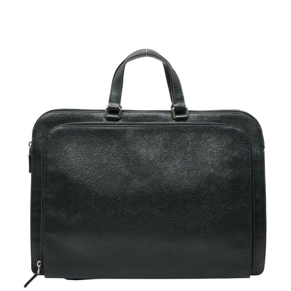 Prada Handbag Bag Logo Saffiano Business Plate Leather Triangle Black